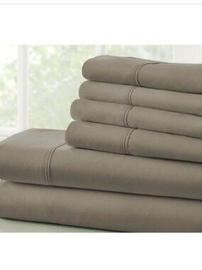 6-Piece Taupe Solid Microfiber King Sheet Set
